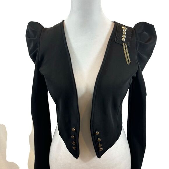 Ladies Vintage Bolero Style Puffed Shoulder Open Front Jacket Size Medium - Picture 1 of 11